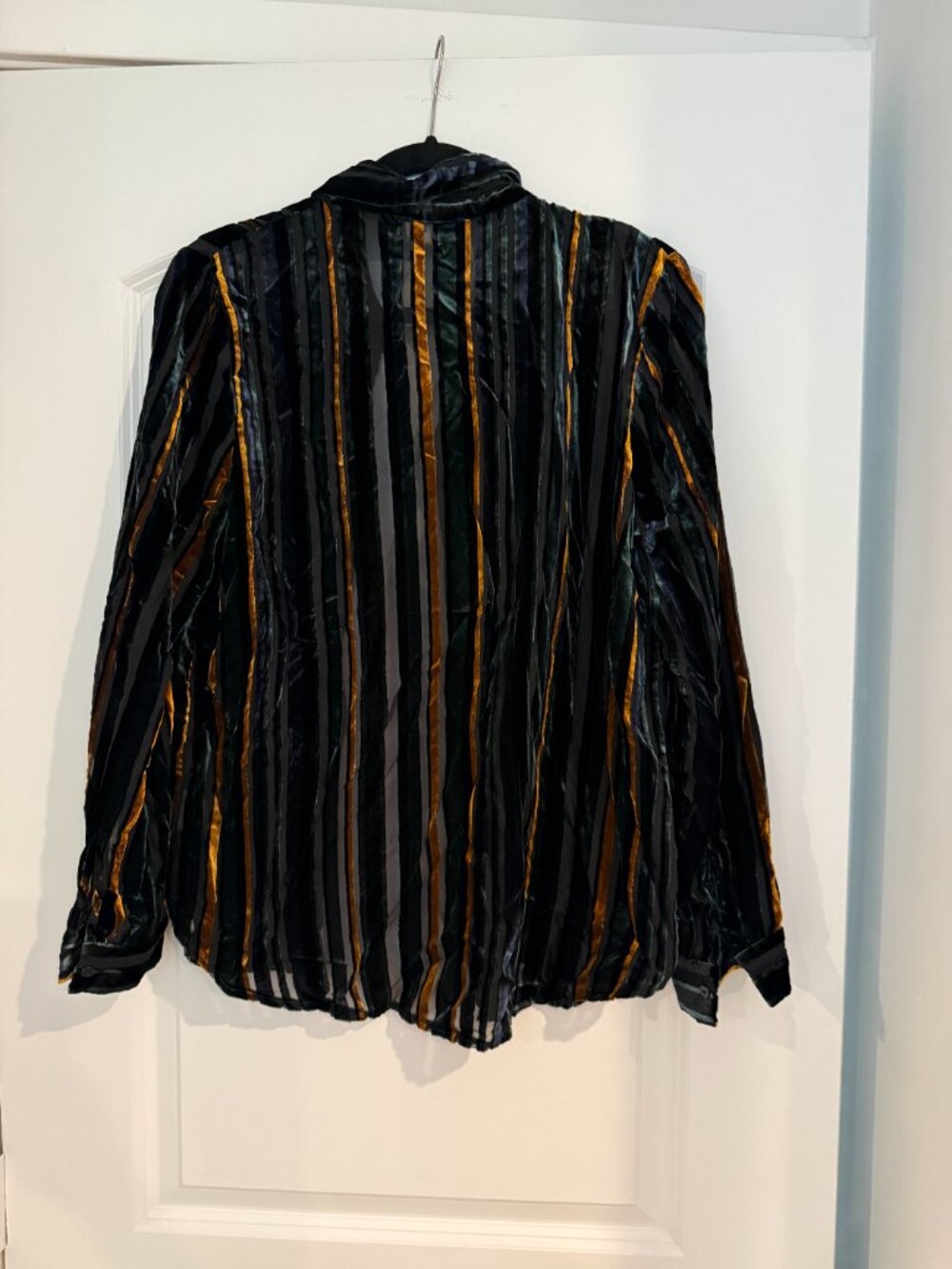 L’AGENCE Size Medium Velvet Striped Button-Up Blouse - Picture 4 of 7